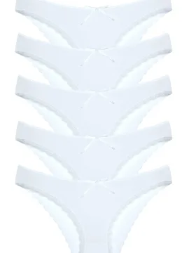 New Lilla Γυναικεία εσώρουχα Bikini με δαντέλα Λευκο 5 τεμάχια