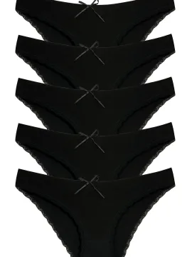 New Lilla Γυναικεία εσώρουχα Bikini με δαντέλα Μαυρα 5 τεμάχια