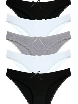 New Lilla Γυναικεία εσώρουχα Bikini με δαντέλα Λευκο/Μαυρο/Γκρι 5 τεμάχια