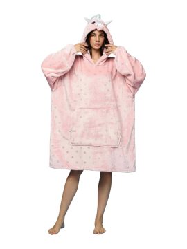 ΖΑΚΕΤΟΚΟΥΒΕΡΤΑ FLEECE ΜΕ ΜΑΝΙΚΙΑ & UNICORN ΚΟΥΚΟΥΛΑ - ΡΟΖ
