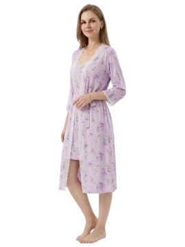 ΒΑΜΒΑΚΕΡΟ ΣΕΤ ΝΥΧΤΙΚΟ ΜΕ ΡΟΜΠΑ & ΛΕΠΤΟΜΕΡΙΕΣ ΑΠΟ ΔΑΝΤΕΛΑ - ΦΛΟΡΑΛ ΛΙΛΑ