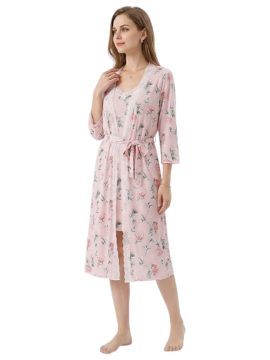 ΒΑΜΒΑΚΕΡΟ ΣΕΤ ΝΥΧΤΙΚΟ ΜΕ ΡΟΜΠΑ & ΛΕΠΤΟΜΕΡΙΕΣ ΑΠΟ ΔΑΝΤΕΛΑ - ΦΛΟΡΑΛ ΡΟΖ