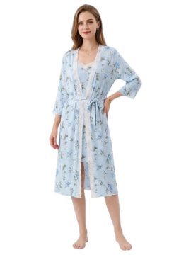 ΒΑΜΒΑΚΕΡΟ ΣΕΤ ΝΥΧΤΙΚΟ ΜΕ ΡΟΜΠΑ & ΛΕΠΤΟΜΕΡΙΕΣ ΑΠΟ ΔΑΝΤΕΛΑ - ΦΛΟΡΑΛ ΓΑΛΑΖΙΟ