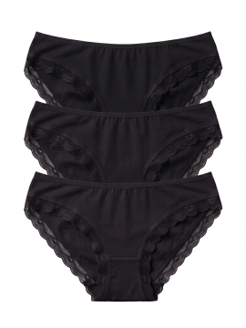 Namaldi 282 Γυναικεια εσωρουχα bikini με δαντελα βαμβακερα Μαυρα 3 τεμαχια