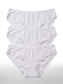 Namaldi 282 Γυναικεια εσωρουχα bikini με δαντελα βαμβακερα Λευκο 3 τεμαχια