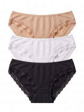 Namaldi 282 Γυναικεια εσωρουχα bikini με δαντελα βαμβακερα Λευκο/Μαυρο/Μπεζ 3 τεμαχια