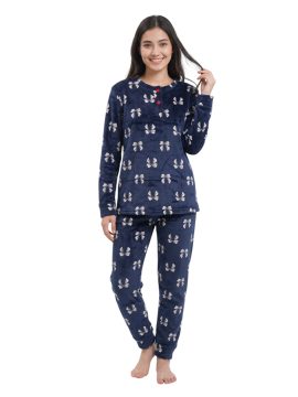 ΓΥΝΑΙΚΕΙΑ FLEECE ΠΥΤΖΑΜΑ ΜΕ ΣΧΕΔΙΟ ΦΙΟΓΚΑΚΙΑ - ΜΠΛΕ
