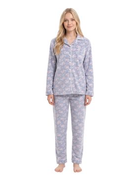ΓΥΝΑΙΚΕΙΑ FLEECE ΠΥΤΖΑΜΑ ΜΕ ΚΟΥΜΠΙΑ & ΣΧΕΔΙO ΚΑΡΔΟΥΛΕΣ - ΛΙΛΑ
