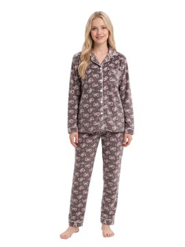 ΓΥΝΑΙΚΕΙΑ FLEECE ΠΥΤΖΑΜΑ ΜΕ ΚΟΥΜΠΙΑ & ΣΧΕΔΙO ΚΑΡΔΟΥΛΕΣ - ΚΑΦΕ