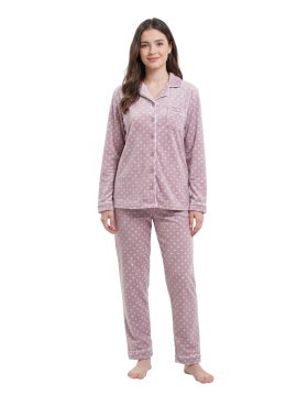 ΓΥΝΑΙΚΕΙΑ FLEECE ΠΥΤΖΑΜΑ ΜΕ ΚΟΥΜΠΙΑ & ΣΧΕΔΙO ΚΑΡΔΟΥΛΕΣ - ΡΟΖ