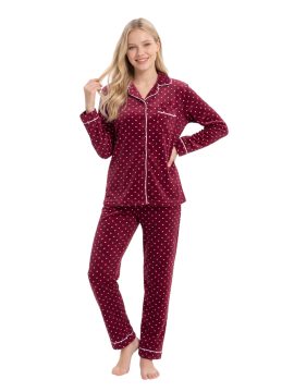 ΓΥΝΑΙΚΕΙΑ FLEECE ΠΥΤΖΑΜΑ ΜΕ ΚΟΥΜΠΙΑ & ΣΧΕΔΙO ΚΑΡΔΟΥΛΕΣ - ΜΠΟΡΝΤΟ