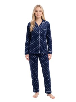 ΓΥΝΑΙΚΕΙΑ FLEECE ΠΥΤΖΑΜΑ ΜΕ ΚΟΥΜΠΙΑ & ΣΧΕΔΙO ΚΑΡΔΟΥΛΕΣ - ΜΠΛΕ