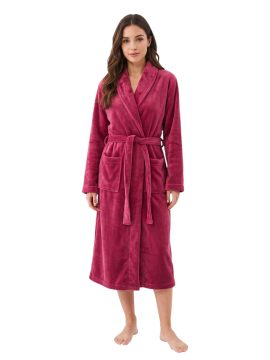 ΓΥΝΑΙΚΕΙΑ ΡΟΜΠΑ FLEECE ΜΕ ΖΩΝΑΚΙ - ΜΠΟΡΝΤΟ