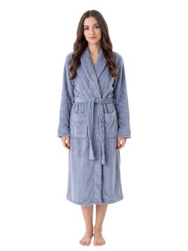 ΓΥΝΑΙΚΕΙΑ ΡΟΜΠΑ FLEECE ΜΕ ΖΩΝΑΚΙ - ΓΚΡΙ/ΜΠΛΕ