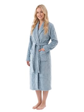 ΓΥΝΑΙΚΕΙΑ ΡΟΜΠΑ FLEECE ΜΕ ΑΝΑΓΛΥΦΟ ΣΧΕΔΙΟ ΚΑΡΔΟΥΛΕΣ & ΖΩΝΑΚΙ - ΓΑΛΑΖΙΟ